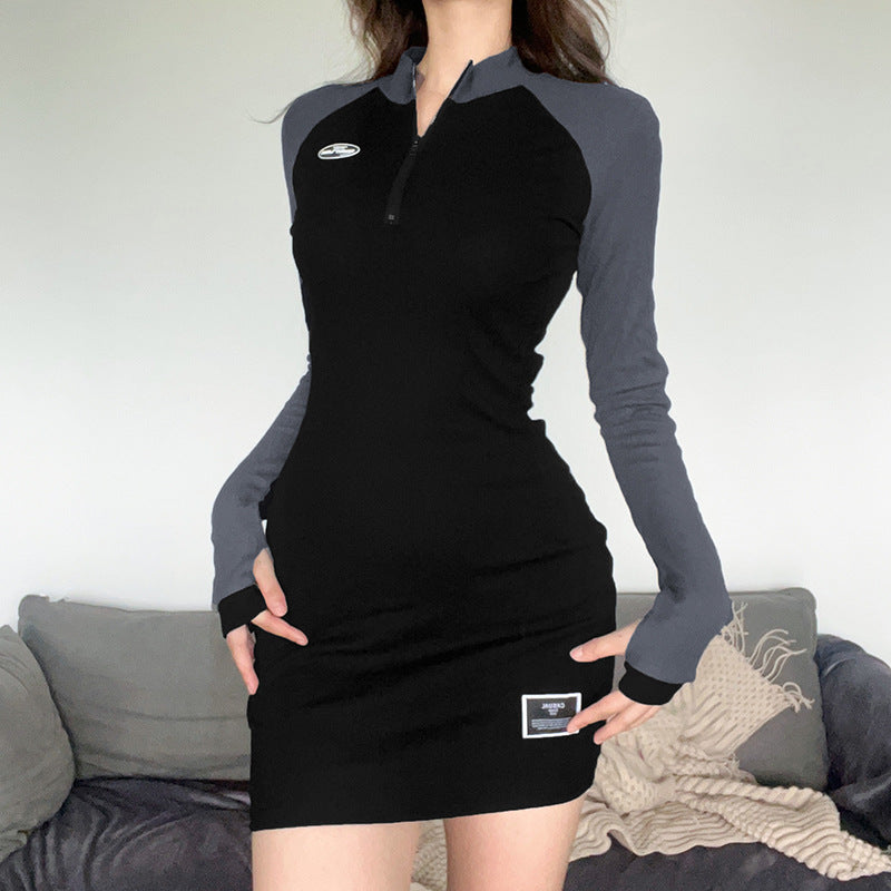 Sleeve Zipper Slim Dress