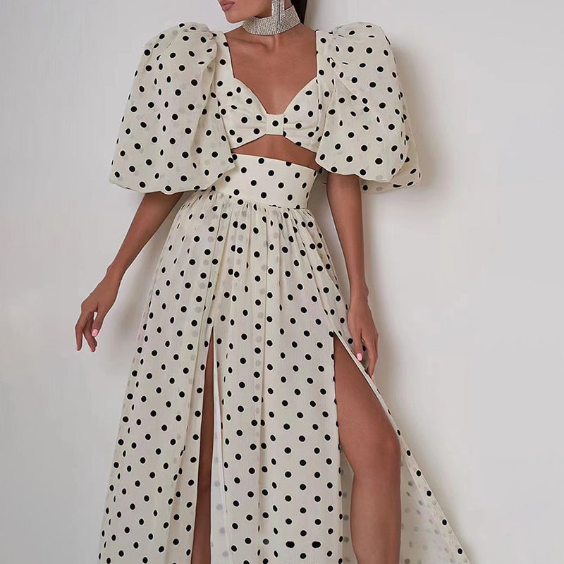 Square-neck Puff Printed Dress