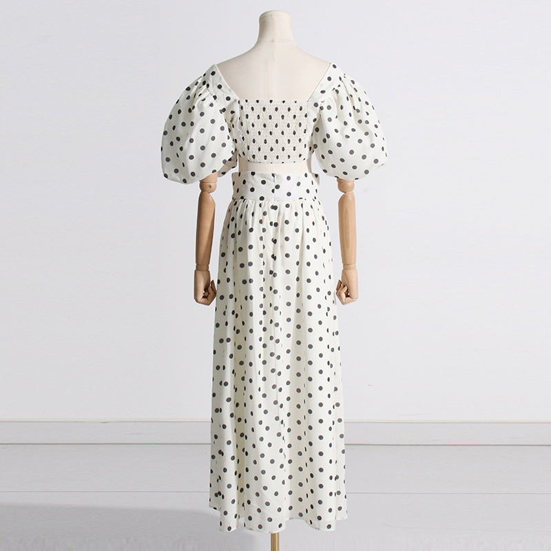Square-neck Puff Printed Dress