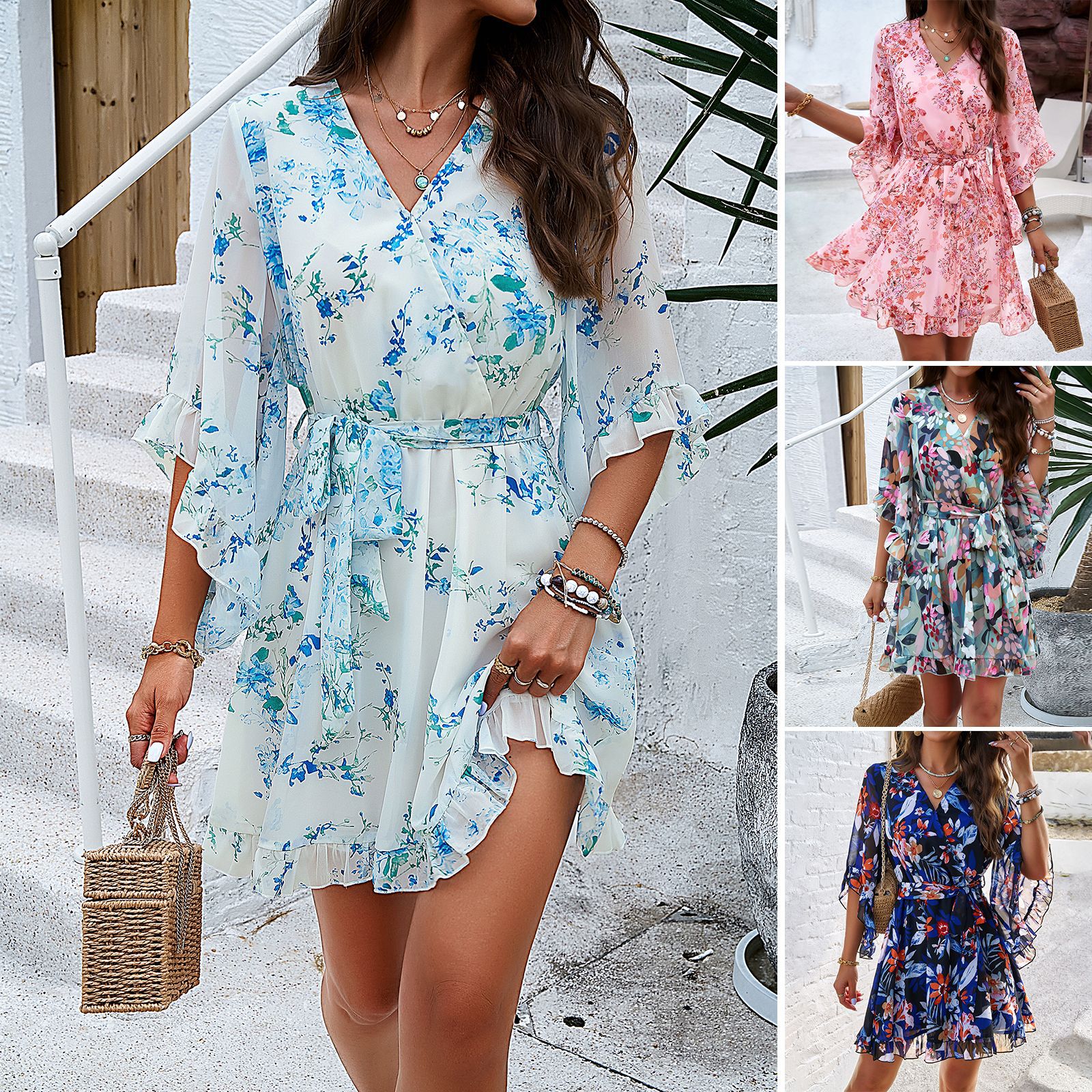 Summer Floral Sleeves Dress