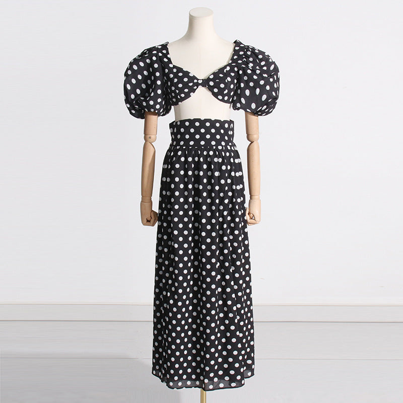 Square-neck Puff Printed Dress