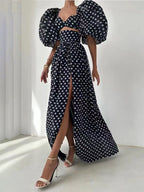 Square-neck Puff Printed Dress